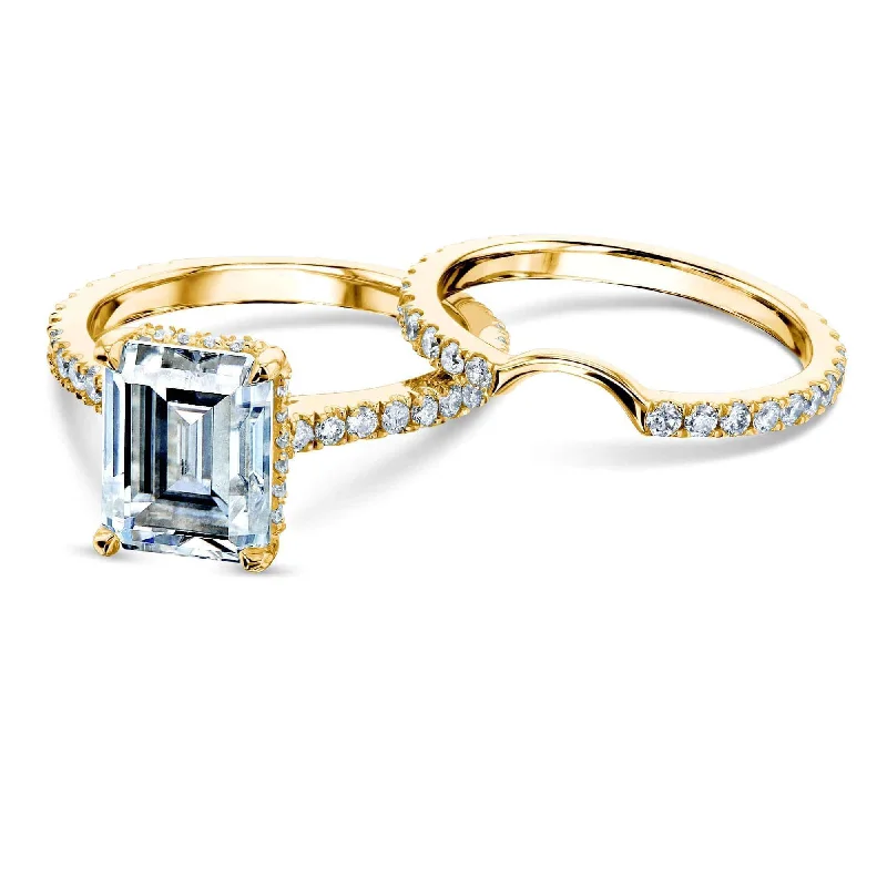 Exclusive Gemstone Jewelry At Special Prices 3-1/6ct TW Emerald Moissanite Drop Halo Bridal Set Exclusive Gemstone Jewelry At Special Prices 3-1/6ct TW Emerald Moissanite Drop Halo Bridal Set