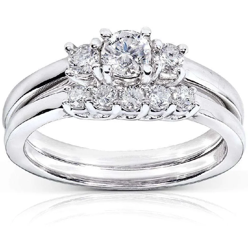 Personalized Jewelry Sale – Unique Gifts At Low Prices Diamond 3-Stone Solid Shank Bridal Set 1/2ct.tw 14k White Gold Personalized Jewelry Sale – Unique Gifts At Low Prices Diamond 3-Stone Solid Shank Bridal Set 1/2ct.tw 14k White Gold