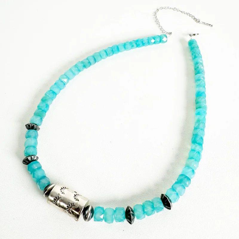Luxury Handcrafted Jewelry For Elegant Looks Bespoke Calvin Delgarito Shotgun Shell Necklace with Blue Chalcedony