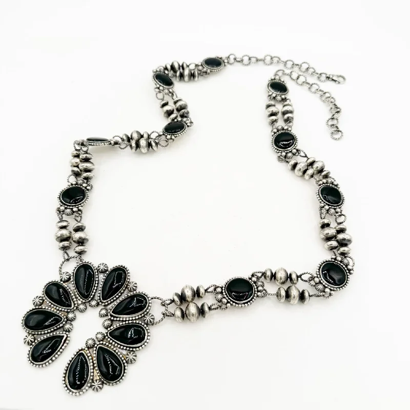 Luxury Handcrafted Jewelry For Elegant Looks Black Onyx Poncha Pearl Squashblossom by Jason Ogg Luxury Handcrafted Jewelry For Elegant Looks Black Onyx Poncha Pearl Squashblossom by Jason Ogg