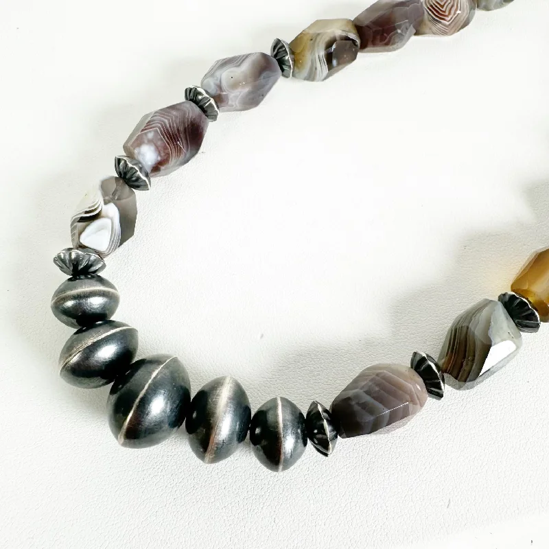 Customized Silver Jewelry For Unique Style Botswana Agate and Preston Hailey Handmade NP Necklace Customized Silver Jewelry For Unique Style Botswana Agate and Preston Hailey Handmade NP Necklace