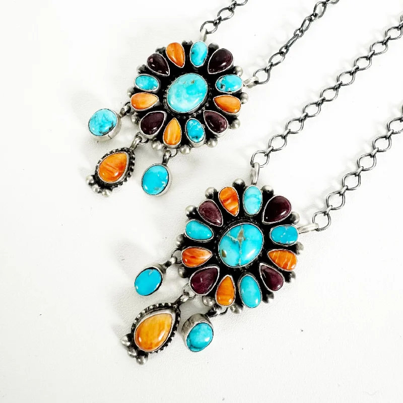 Customized Silver Jewelry For Unique Style Crazy Rainbow Dangle Cluster Necklace