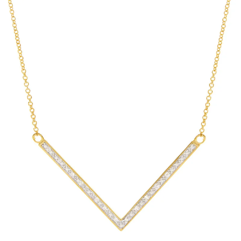 Affordable Gold-Plated Jewelry For Modern Fashion Sterling Silver & Diamond "V" Necklace- Gold Overlay Affordable Gold-Plated Jewelry For Modern Fashion Sterling Silver & Diamond "V" Necklace- Gold Overlay