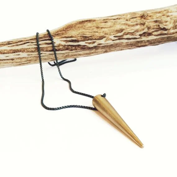 Exclusive Gemstone Jewelry At Special Prices Long Geometric Spike Necklace in Brass