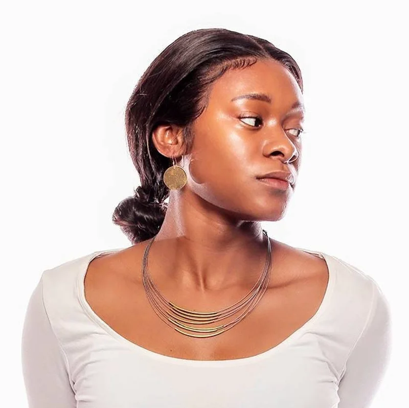 The Perfect Jewelry Piece At The Perfect Price Seven Strand Necklace -Brass Bars on a Steel Cord - Industrial Necklace The Perfect Jewelry Piece At The Perfect Price Seven Strand Necklace -Brass Bars on a Steel Cord - Industrial Necklace