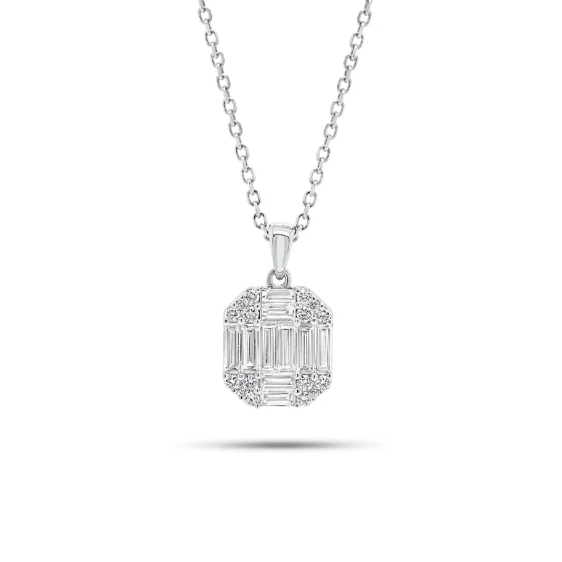 Luxury Handcrafted Jewelry For Elegant Looks Baguette and Round Diamond Octagon Pendant Luxury Handcrafted Jewelry For Elegant Looks Baguette and Round Diamond Octagon Pendant