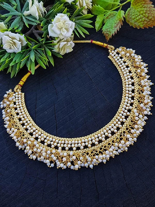 Discounted Jewelry For A Glamorous Look Gold Plated Pearl Studded Necklace
