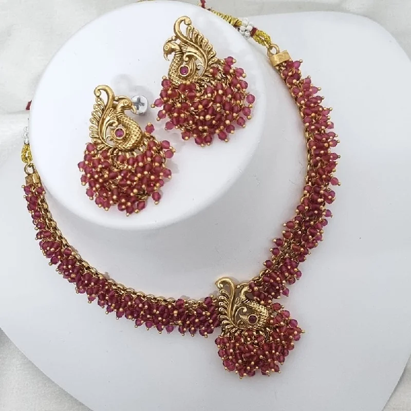 Elegant Rose Gold Jewelry For A Stylish Touch Lucentarts Jewellery Gold Plated Pota Stone And Temple Pearls Necklace Set Elegant Rose Gold Jewelry For A Stylish Touch Lucentarts Jewellery Gold Plated Pota Stone And Temple Pearls Necklace Set