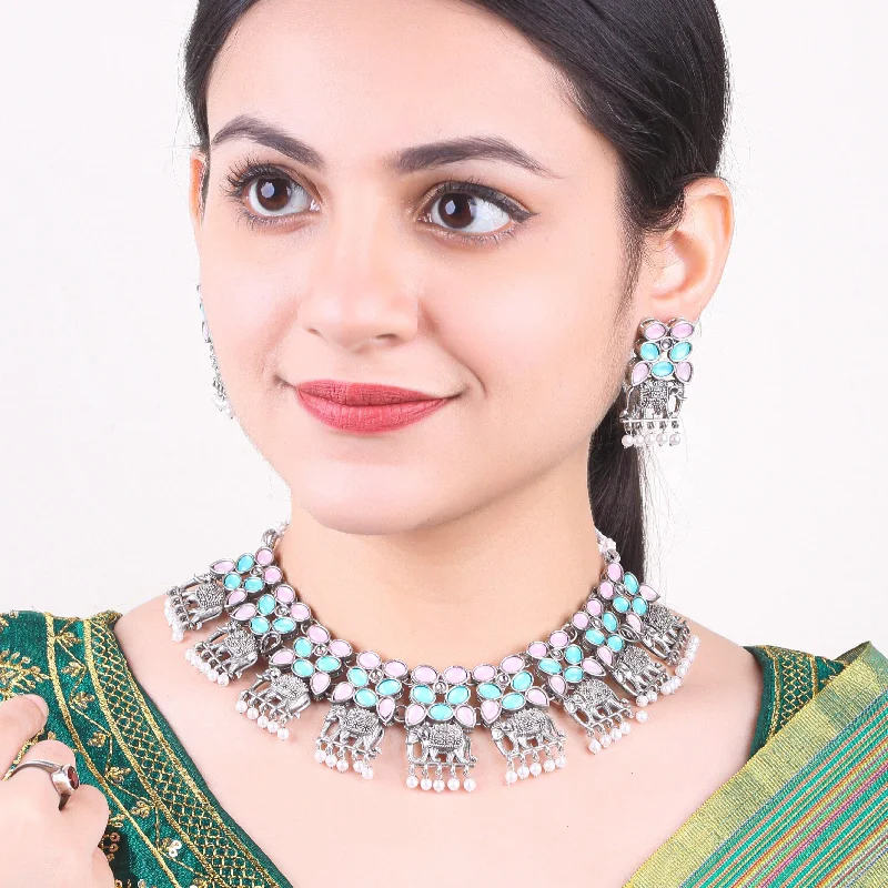 Personalized Engraved Jewelry For Meaningful Gifts Silver Oxidised Plated Elegant Necklace Set Personalized Engraved Jewelry For Meaningful Gifts Silver Oxidised Plated Elegant Necklace Set