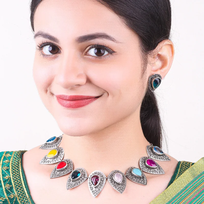 Dazzle In Elegance With Our Biggest Jewelry Sale Silver Oxidised Plated Elegant Necklace Set