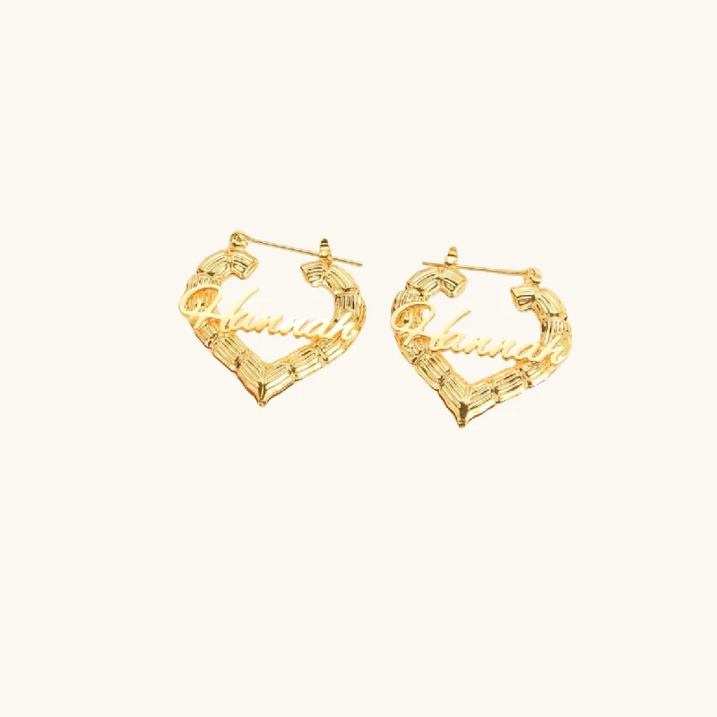 Discover Unique Jewelry With Special Limited-Time Offers Custom Heart Bamboo Name Hoops