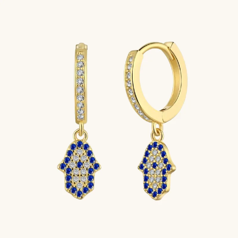 Elegant Necklaces And Bracelets At Limited-Time Offers Gold Dangling Hamsa Mini Hoops