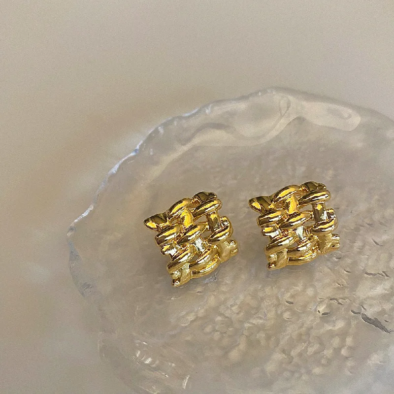 Shop Fine Jewelry With Amazing Deals Hollow Irregular Geometrical Gold Pin Earrings JLT12901