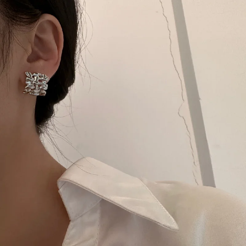 Sparkle On A Budget – Fine Jewelry For Less Hollow Irregular Geometrical Silver Pin Earrings JLT12902 Sparkle On A Budget – Fine Jewelry For Less Hollow Irregular Geometrical Silver Pin Earrings JLT12902