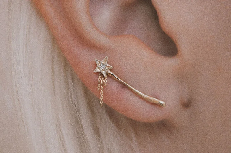 Limited Stock On Premium Jewelry At Low Prices Magic Wand Ear Climber with Chain