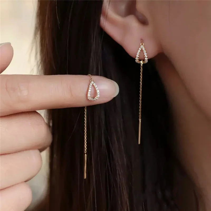 High-Quality Gemstone Jewelry For Special Occasions Needdle Tassel Halo Gold Drop Earrings JLT12848 High-Quality Gemstone Jewelry For Special Occasions Needdle Tassel Halo Gold Drop Earrings JLT12848