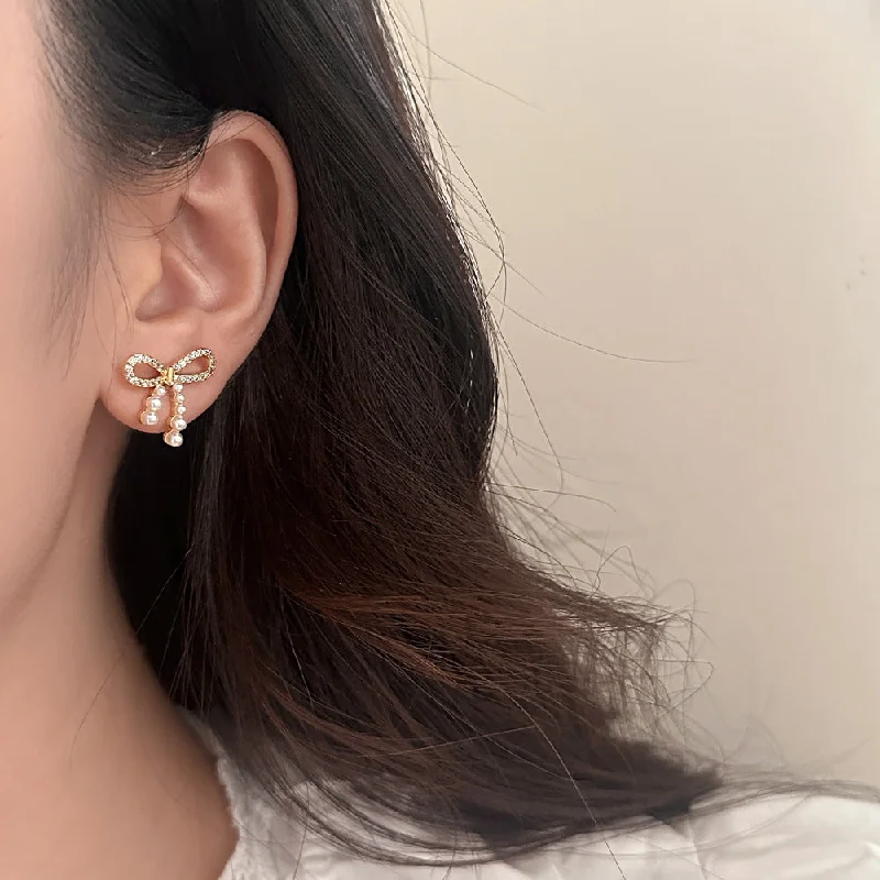 Stunning Jewelry At Even More Stunning Prices Pearl Drop Bow Styled Gold Pin earrings JLT12910 Stunning Jewelry At Even More Stunning Prices Pearl Drop Bow Styled Gold Pin earrings JLT12910