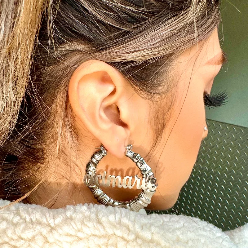 Timeless Jewelry Styles At Wallet-Friendly Prices Silver Custom Bamboo Name Hoop Earrings