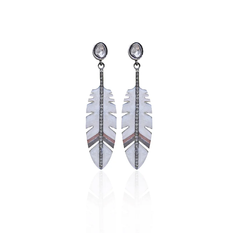 Unmissable Jewelry Sale – Shop Before It's Too Late Sliced Diamond Enamel Feather Earrings
