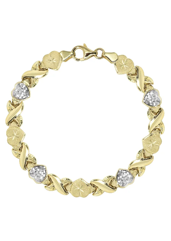 Elegant Jewelry, Exclusive Prices – Shop Now YELLOW GOLD "XO HEART" HOLLOW DIAMOND CUT TWO TONE BRACELET FOR WOMEN | APPX 5.5 GRAMS Elegant Jewelry, Exclusive Prices – Shop Now YELLOW GOLD "XO HEART" HOLLOW DIAMOND CUT TWO TONE BRACELET FOR WOMEN | APPX 5.5 GRAMS