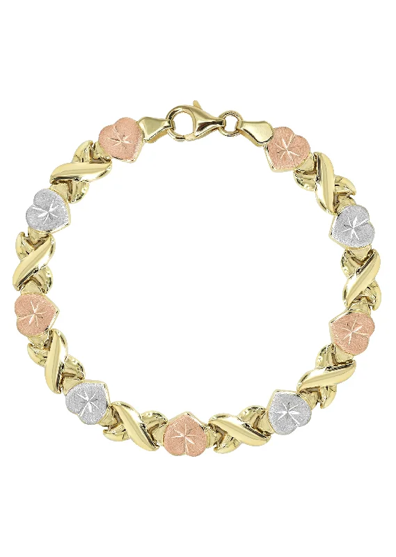 Trending Jewelry Styles Now At Limited-Time Discounts YELLOW GOLD "XO HEART" HOLLOW TRI-COLOR BRACELET FOR WOMEN | APPX 5.4 GRAMS Trending Jewelry Styles Now At Limited-Time Discounts YELLOW GOLD "XO HEART" HOLLOW TRI-COLOR BRACELET FOR WOMEN | APPX 5.4 GRAMS