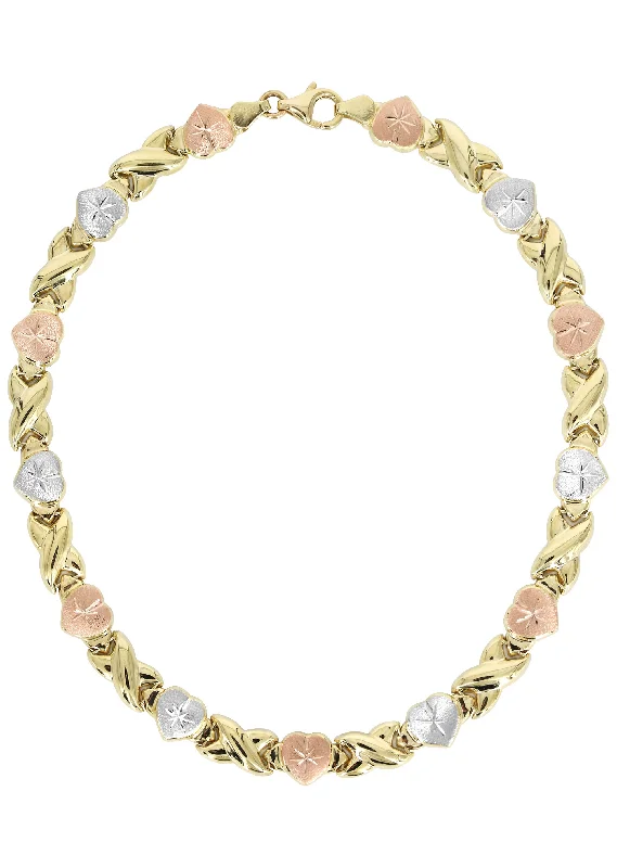 Exclusive Jewelry Offers – Sparkle For Less YELLOW GOLD "XO HEART" HOLLOW TRI-COLOR NECKLACE FOR WOMEN | APPX 12.5 GRAMS Exclusive Jewelry Offers – Sparkle For Less YELLOW GOLD "XO HEART" HOLLOW TRI-COLOR NECKLACE FOR WOMEN | APPX 12.5 GRAMS