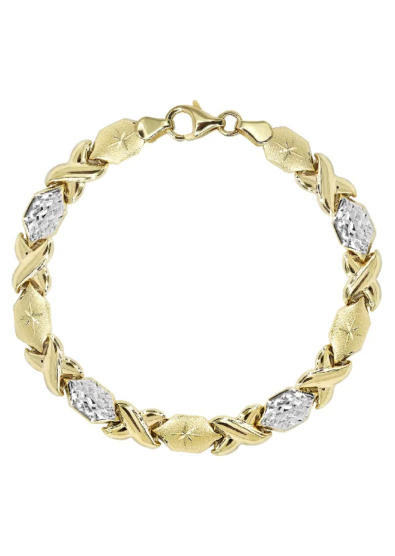 Discounted Jewelry For A Glamorous Look YELLOW GOLD "XO" HOLLOW DIAMOND CUT TWO TONE BRACELET FOR WOMEN | APPX 5.4 GRAMS Discounted Jewelry For A Glamorous Look YELLOW GOLD "XO" HOLLOW DIAMOND CUT TWO TONE BRACELET FOR WOMEN | APPX 5.4 GRAMS