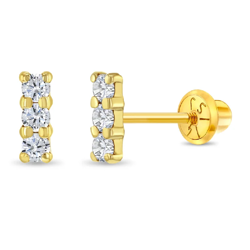 Fashion-Forward Geometric Jewelry For Contemporary Style 14k Gold Clear CZ Bar Women's Earrings Fashion-Forward Geometric Jewelry For Contemporary Style 14k Gold Clear CZ Bar Women's Earrings