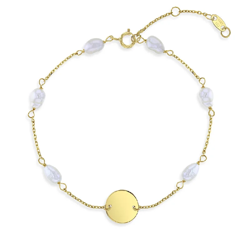 Shop Trending Jewelry With Exclusive Savings 14k Gold Freshwater Cultured Pearl Engravable Women's Bracelet 7"-7.5" Shop Trending Jewelry With Exclusive Savings 14k Gold Freshwater Cultured Pearl Engravable Women's Bracelet 7"-7.5"