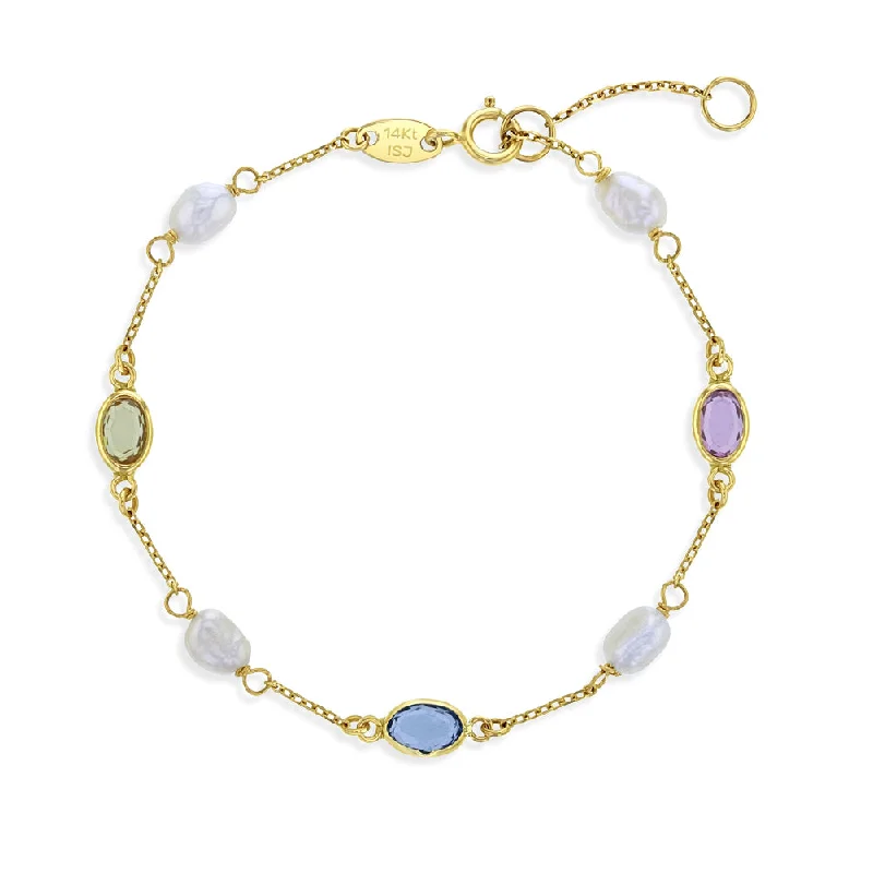 Romantic Heart-Shaped Jewelry For Special Gifts 14k Gold Freshwater Pearls and CZ Women's Bracelet 6.5" Romantic Heart-Shaped Jewelry For Special Gifts 14k Gold Freshwater Pearls and CZ Women's Bracelet 6.5"