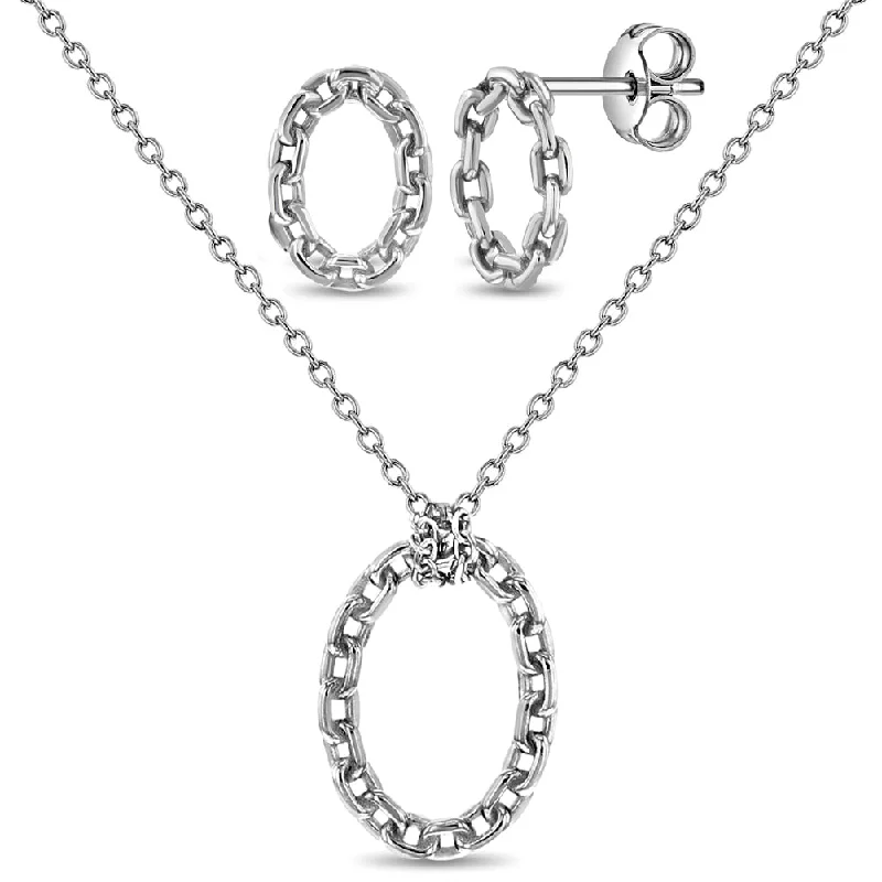 Premium Diamond Jewelry For Unforgettable Moments Chained Oval Women's Jewelry Set - Sterling Silver Premium Diamond Jewelry For Unforgettable Moments Chained Oval Women's Jewelry Set - Sterling Silver