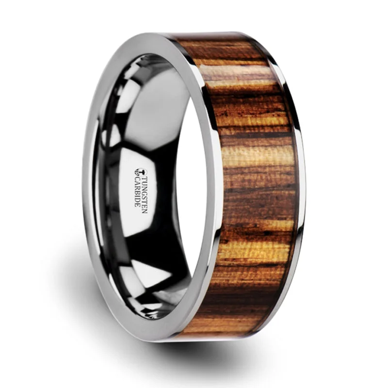 Unique Jewelry For Less – Shop The Sale Now Thorsten Copan Flat Tungsten Carbide Ring with Polished Edges & Real Zebra Wood Inlay (8mm) W3763-TCZW Unique Jewelry For Less – Shop The Sale Now Thorsten Copan Flat Tungsten Carbide Ring with Polished Edges & Real Zebra Wood Inlay (8mm) W3763-TCZW