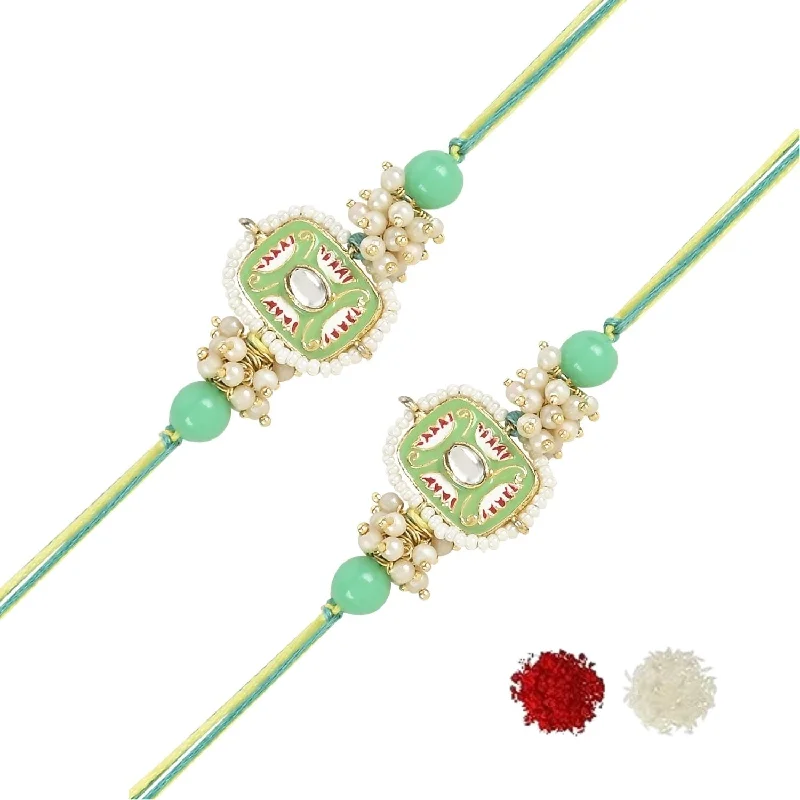 Affordable Gold-Plated Jewelry For Modern Fashion Etnico I Jewels Pearl & Kundan Designer Bhaiya Rakhi With Roli Chawal for Brother/Bro/Men with Rakshabandhan Card (R106Min-2)(Pack of 2) Affordable Gold-Plated Jewelry For Modern Fashion Etnico I Jewels Pearl & Kundan Designer Bhaiya Rakhi With Roli Chawal for Brother/Bro/Men with Rakshabandhan Card (R106Min-2)(Pack of 2)
