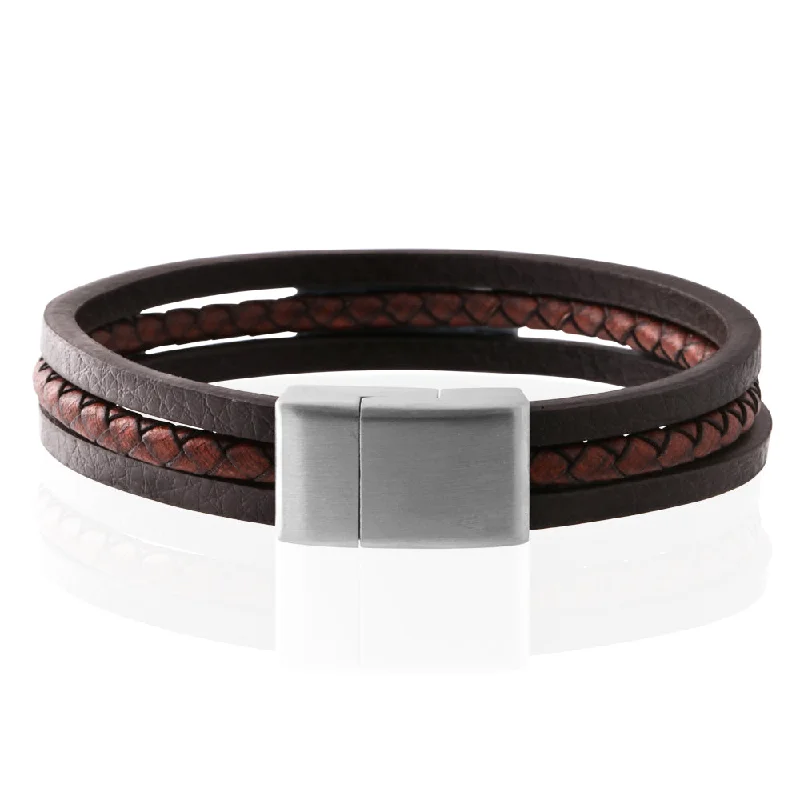 Special Jewelry Deals – Upgrade Your Collection Stainless Steel 3 Band Woven Plait and Plain Strap Leather Bracelet Special Jewelry Deals – Upgrade Your Collection Stainless Steel 3 Band Woven Plait and Plain Strap Leather Bracelet
