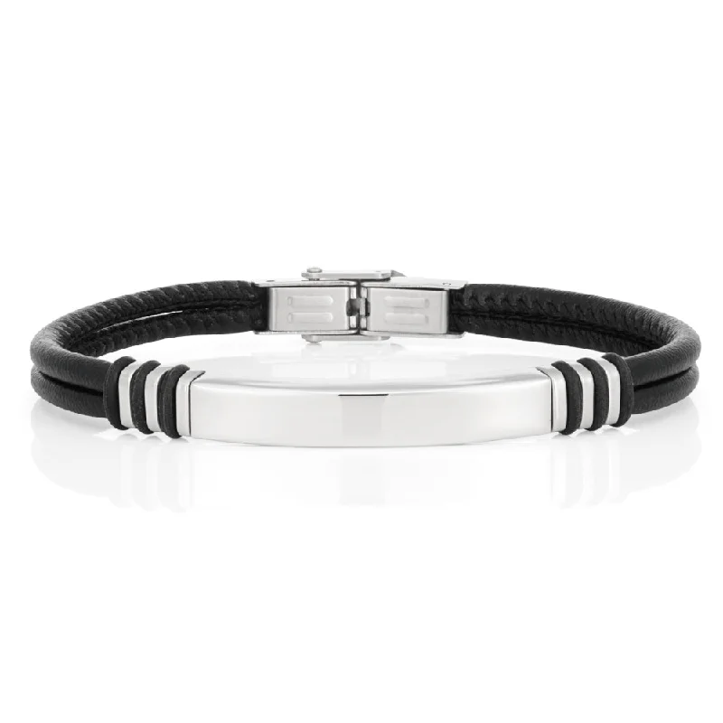 Elegant Rose Gold Jewelry For A Stylish Touch Stainless Steel Black Leather 21cm Bracelet Elegant Rose Gold Jewelry For A Stylish Touch Stainless Steel Black Leather 21cm Bracelet