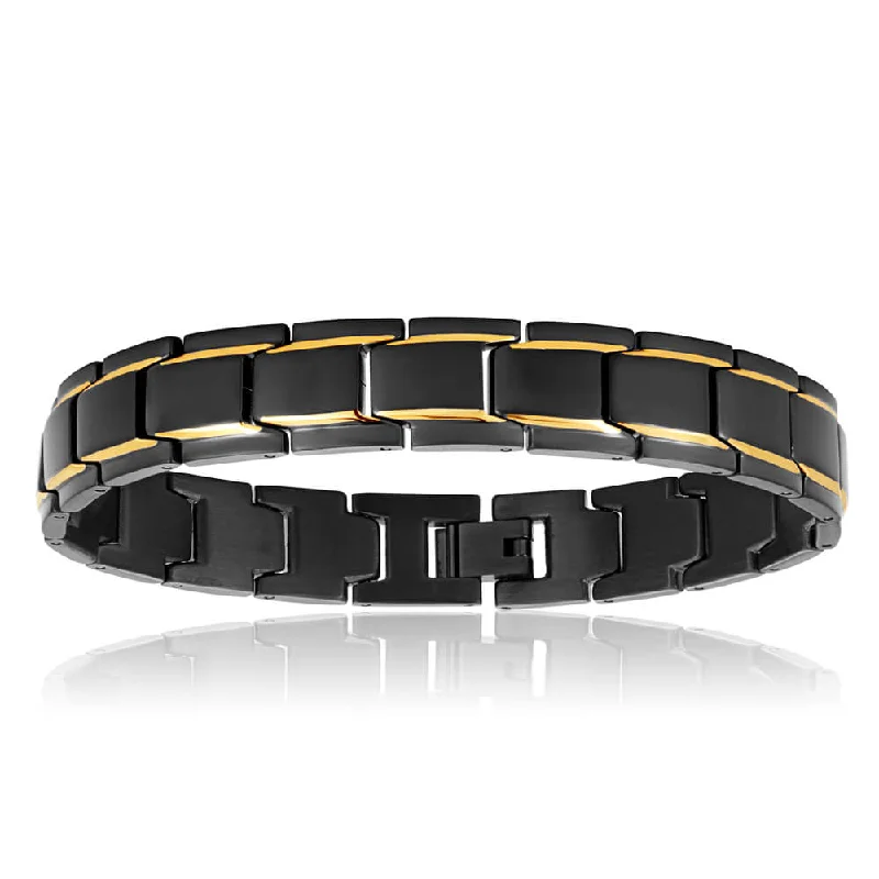 Get The Jewelry You Love At A Price You Love Stainless Steel 'Forte' Black and Gold Plated Gents 21cm Bracelet Get The Jewelry You Love At A Price You Love Stainless Steel 'Forte' Black and Gold Plated Gents 21cm Bracelet