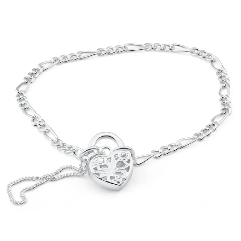 Timeless Elegance At Unbelievable Discounts Sterling Silver Figaro 1:3 Heart Padlock Bracelet Timeless Elegance At Unbelievable Discounts Sterling Silver Figaro 1:3 Heart Padlock Bracelet