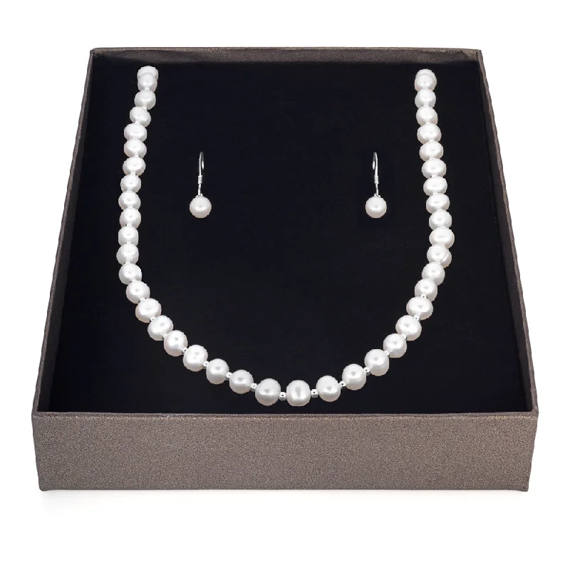 Versatile Layering Jewelry For Effortless Chic Sterling Silver White Freshwater Pearl Chain & Earring Boxed Set Versatile Layering Jewelry For Effortless Chic Sterling Silver White Freshwater Pearl Chain & Earring Boxed Set