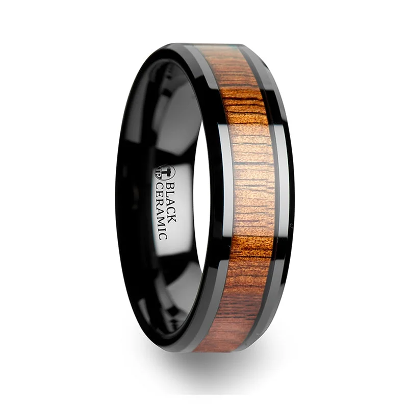 Trending Jewelry Styles Now At Limited-Time Discounts Thorsten Acacia Koa Wood Inlaid Black Ceramic Ring w/ Bevels (4-10mm) C1958-KOWI Trending Jewelry Styles Now At Limited-Time Discounts Thorsten Acacia Koa Wood Inlaid Black Ceramic Ring w/ Bevels (4-10mm) C1958-KOWI