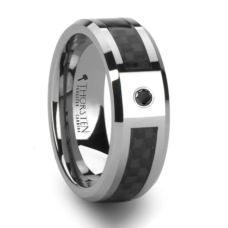 Chic And Stylish Jewelry At Exclusive Prices Thorsten Bentley Tungsten Carbide Ring w/ Black Carbon Fiber & Black Diamond (8mm) W802-BCBD Chic And Stylish Jewelry At Exclusive Prices Thorsten Bentley Tungsten Carbide Ring w/ Black Carbon Fiber & Black Diamond (8mm) W802-BCBD