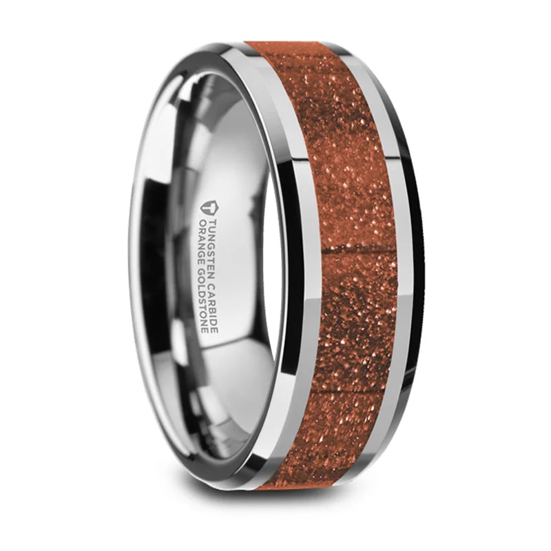 Limited-Time Jewelry Sale – Don't Miss These Deals Thorsten Bodhi Polished Finish Beveled Edges Tungsten Wedding Band w/ Orange Goldstone Inlay (8mm) W5988-WTGS Limited-Time Jewelry Sale – Don't Miss These Deals Thorsten Bodhi Polished Finish Beveled Edges Tungsten Wedding Band w/ Orange Goldstone Inlay (8mm) W5988-WTGS