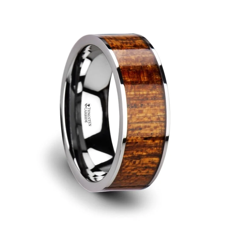 Buy More, Save More – Special Jewelry Discounts Thorsten Bolo Flat Tungsten Carbide Band w/ Exotic Mahogany Hard Wood Inlay & Polished Edges (8mm) W3757-MHWI Buy More, Save More – Special Jewelry Discounts Thorsten Bolo Flat Tungsten Carbide Band w/ Exotic Mahogany Hard Wood Inlay & Polished Edges (8mm) W3757-MHWI