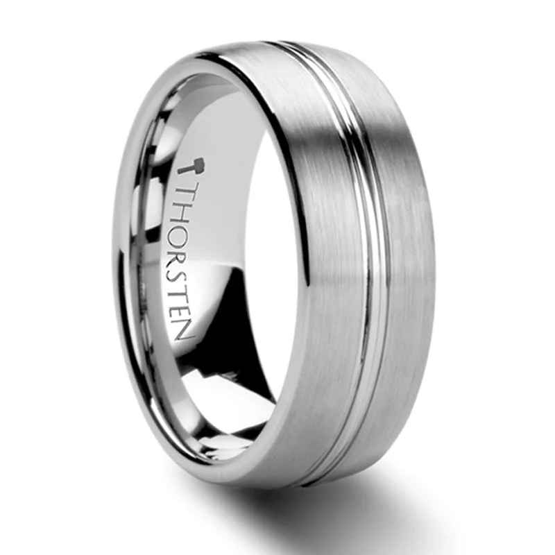 Chic, Trendy, And Affordable Jewelry Sale Thorsten Boss Tungsten Carbide Ring w/ Domed Center Groove and Brush Finish (6-8mm) W284-DCGT Chic, Trendy, And Affordable Jewelry Sale Thorsten Boss Tungsten Carbide Ring w/ Domed Center Groove and Brush Finish (6-8mm) W284-DCGT