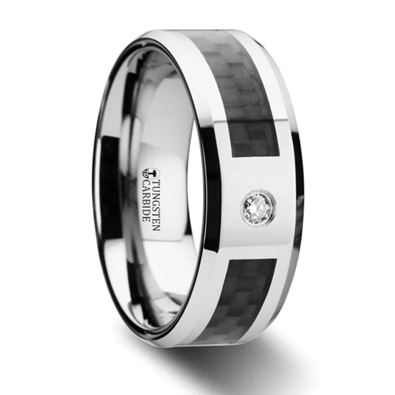 Save On Luxury Jewelry Pieces – Limited-Time Offers Thorsten Cayman Tungsten Carbide Ring w/ Black Carbon Fiber & White Diamond Setting w/ Bevels (8mm) W2958-TBCD Save On Luxury Jewelry Pieces – Limited-Time Offers Thorsten Cayman Tungsten Carbide Ring w/ Black Carbon Fiber & White Diamond Setting w/ Bevels (8mm) W2958-TBCD