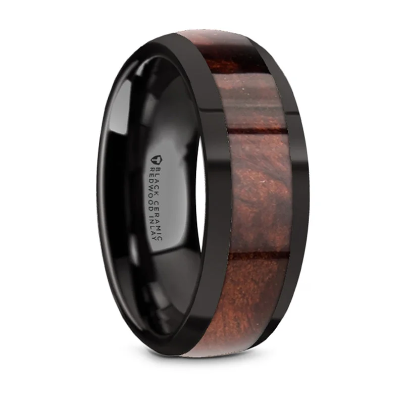 The Biggest Jewelry Sale Of The Year Is Here Thorsten Claret Black Ceramic Polished Edges Domed Wedding Band w/ Redwood Inlay (8mm) W5972-BCRW The Biggest Jewelry Sale Of The Year Is Here Thorsten Claret Black Ceramic Polished Edges Domed Wedding Band w/ Redwood Inlay (8mm) W5972-BCRW
