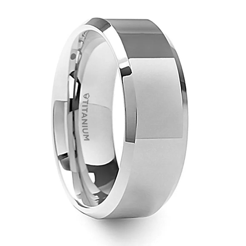 Timeless Elegance At Unbelievable Discounts Thorsten Coronal Polished Finish Beveled Edges Titanium Wedding Ring w/ Raised Center (8mm) T6011-TPRC Timeless Elegance At Unbelievable Discounts Thorsten Coronal Polished Finish Beveled Edges Titanium Wedding Ring w/ Raised Center (8mm) T6011-TPRC